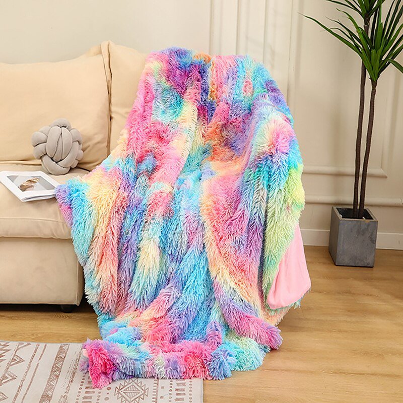 Colour-Super-Soft-Long-Faux-Fur-Coral-Fleece-Blanket-Warm-Plush-Cozy-With-Fluffy-Sherpa-Throw