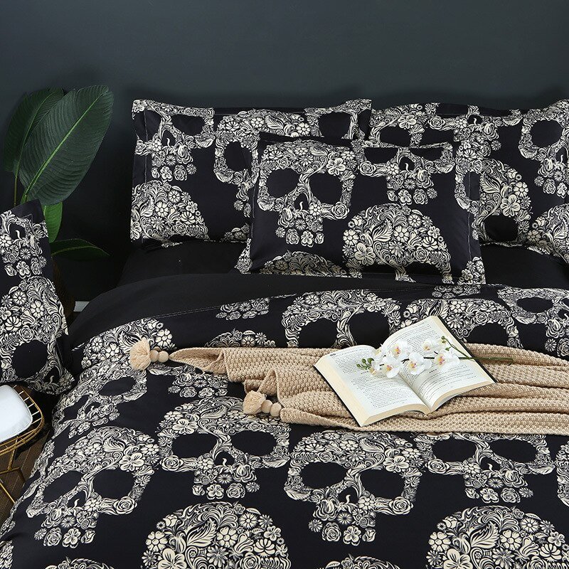 Flower-Skull-Beddings-and-Bed-Sets-Black-Color-Duvet-Cover-King-Size-Luxury-Sugar-Skull-Bedding-2