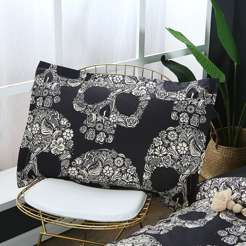 Flower-Skull-Beddings-and-Bed-Sets-Black-Color-Duvet-Cover-King-Size-Luxury-Sugar-Skull-Bedding