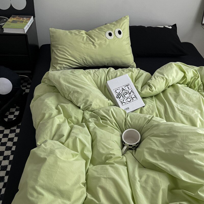 White-Eyeglasses-Embroidered-Bedding-Set-Nordic-Duvet-Cover-Adult-Bedding-Set-Simple-Solid-Color-Washed-Cotton-3