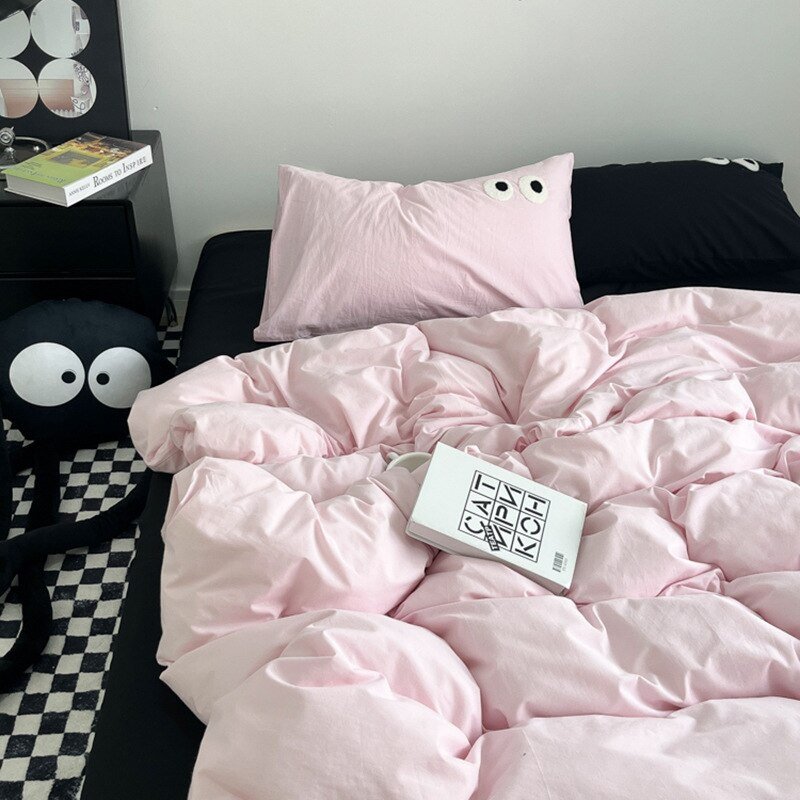 White-Eyeglasses-Embroidered-Bedding-Set-Nordic-Duvet-Cover-Adult-Bedding-Set-Simple-Solid-Color-Washed-Cotton-4